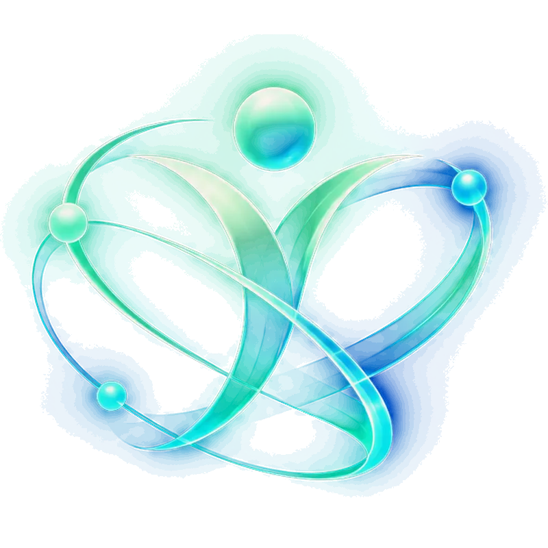 WorldWise Learning symbol: two ribbons and orbiting spheres around a central figure
